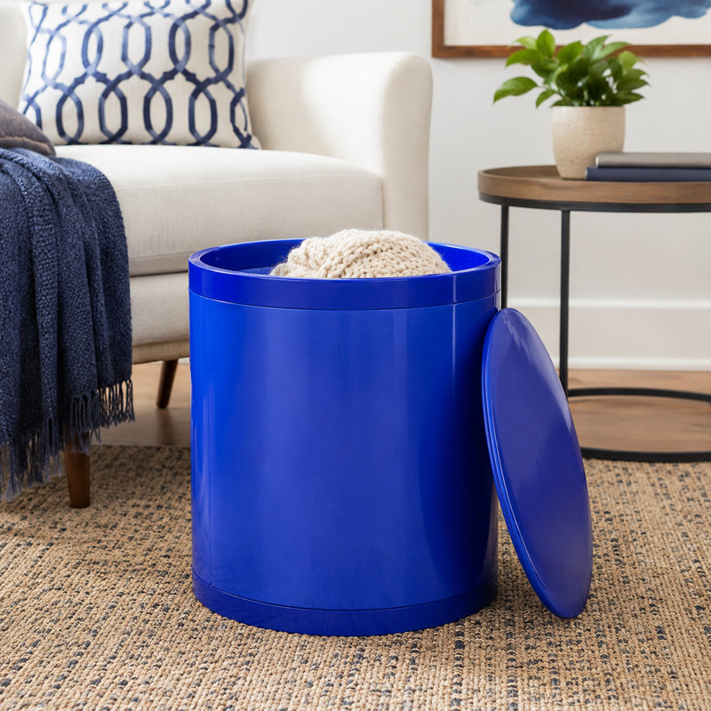 Tabouret de rangement Otto | Repose-pieds rond avec rangement en plastique | Couleur unie, Bleu