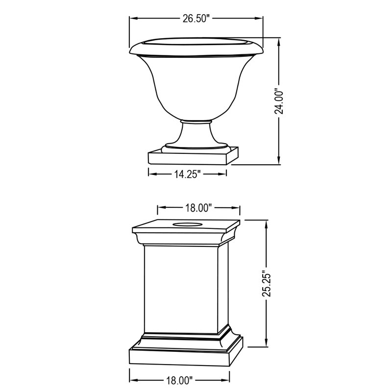 Fairfield Handmade Urn Planter, Alpine Stone, 24" H x 26.5" W x 26.5" D