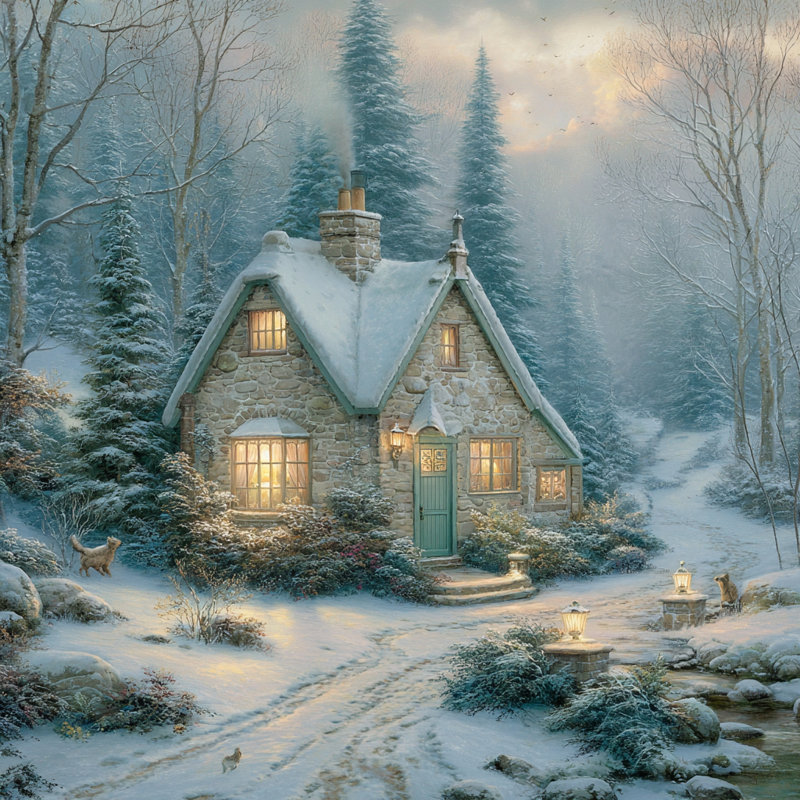 «Winter Haven Cottage», art mural sur toile tendue, H 12 po x l 12 po