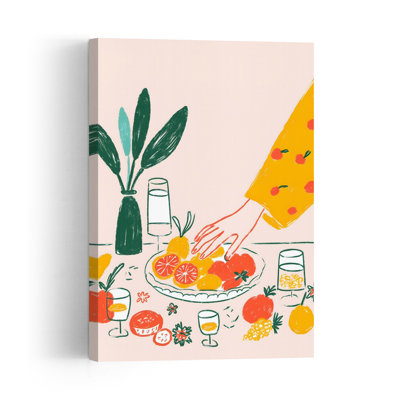 Hand Reaching Fruit Modern Abstract Fruit Plant Wall Art Print 1 Piece Wrapped Canvas Wall Art