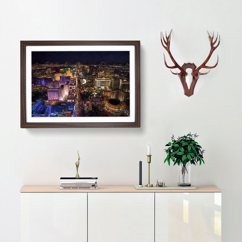 Aerial View of the Las Vegas Strip in Abstract - Picture Frame Graphic Art Print, 36cm H x 48cm W x 2cm D, Walnut Framed