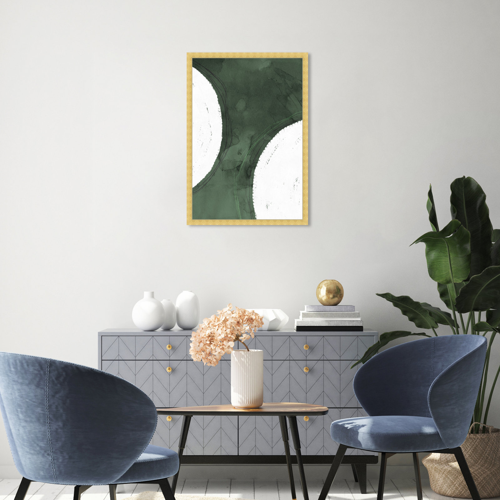 Green Moon Painting by Oliver Gal, 32" H x 22" W x 0.5" D, Gold
