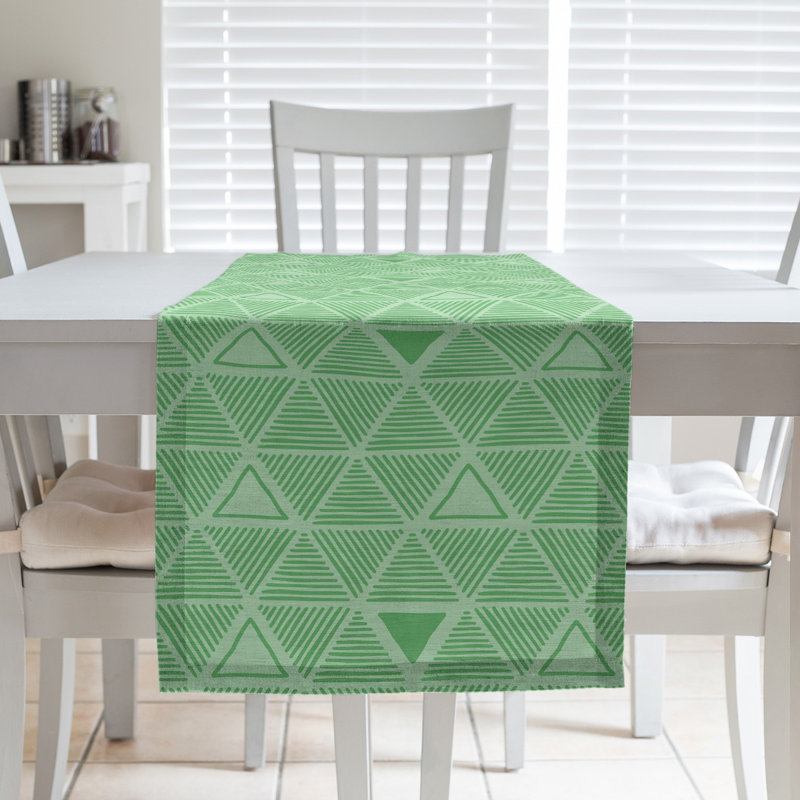 Classic Hand Drawn Triangles Table Runner, 16" x 90", Mint Green
