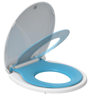 19" Elongated Toilet Seat with Built-In Potty Training Seat, Soft Quiet-Close Lid & Non-Slip Design, Magnetic Kids Seat in Blue, Easy to Install & Clean