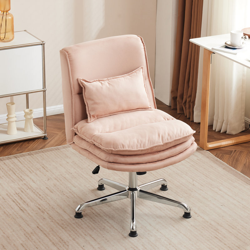 Upholstered Armless Task Office Chair without Wheels, Pink 