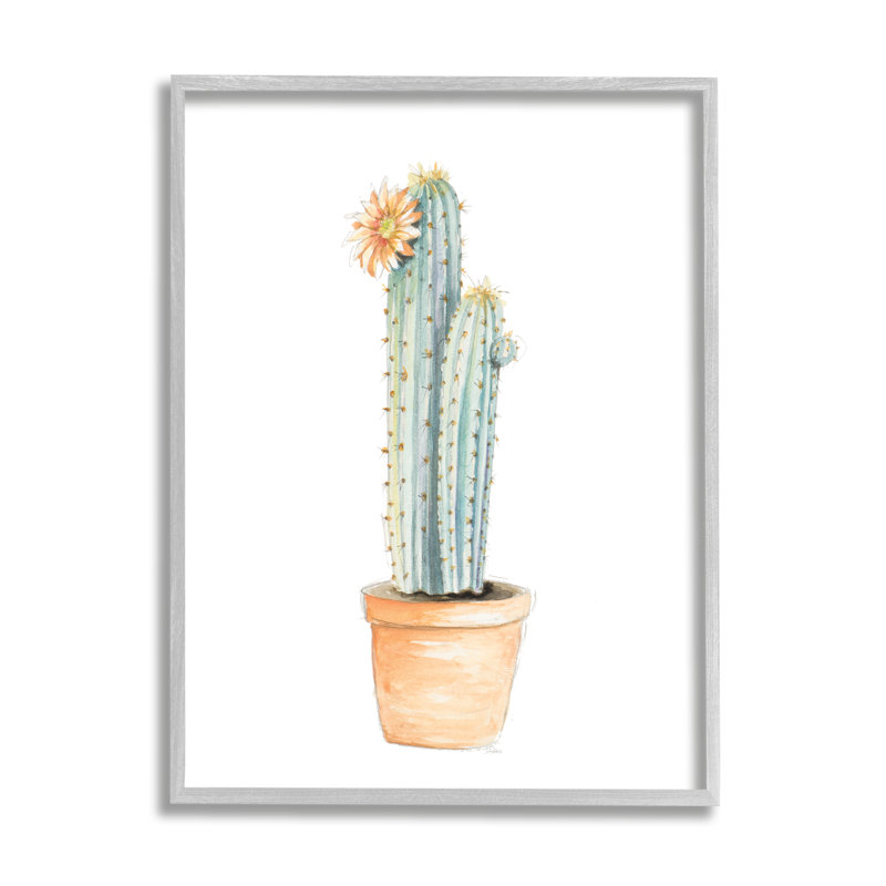 Cactus en fleurs dans des tons de sud-ouest minimalistes - peinture, H 30 po x l 24 po x l 1,5 po
