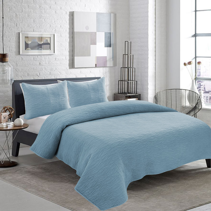 Ensemble de courtepointe en coton Carson, Courtepointe très grand + 2 taies décoratives, Bleu