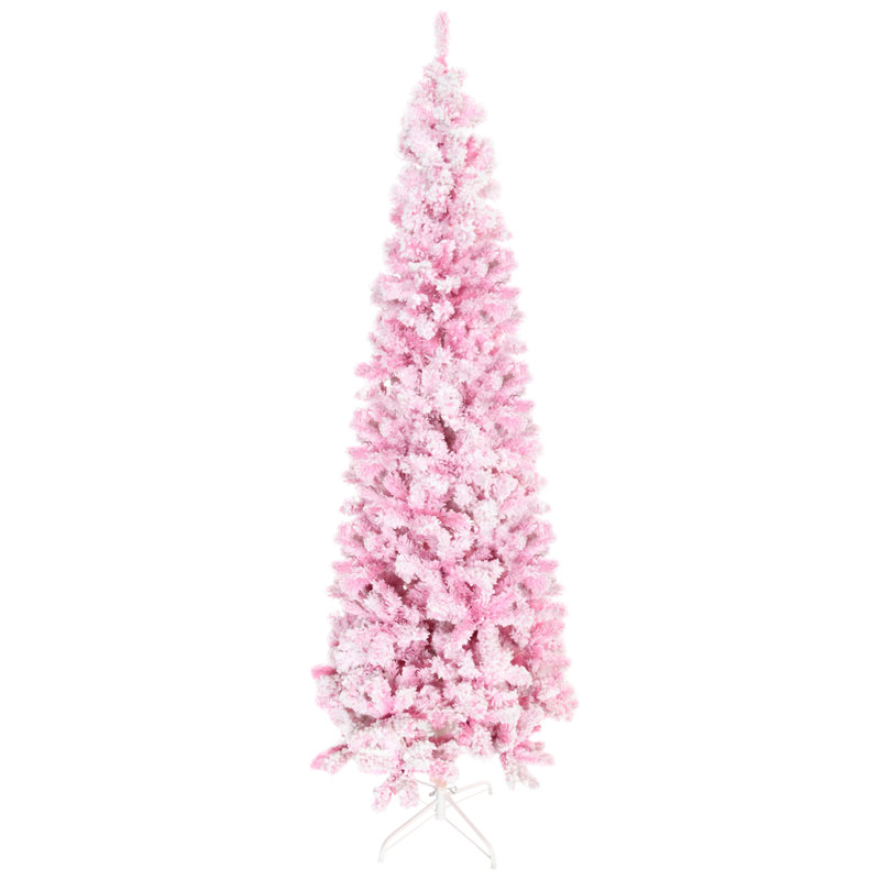 Arbre de Noël artificiel enneigé 7,5 pi de hauteur avec pin en forme de pin et branches réalistes, rose