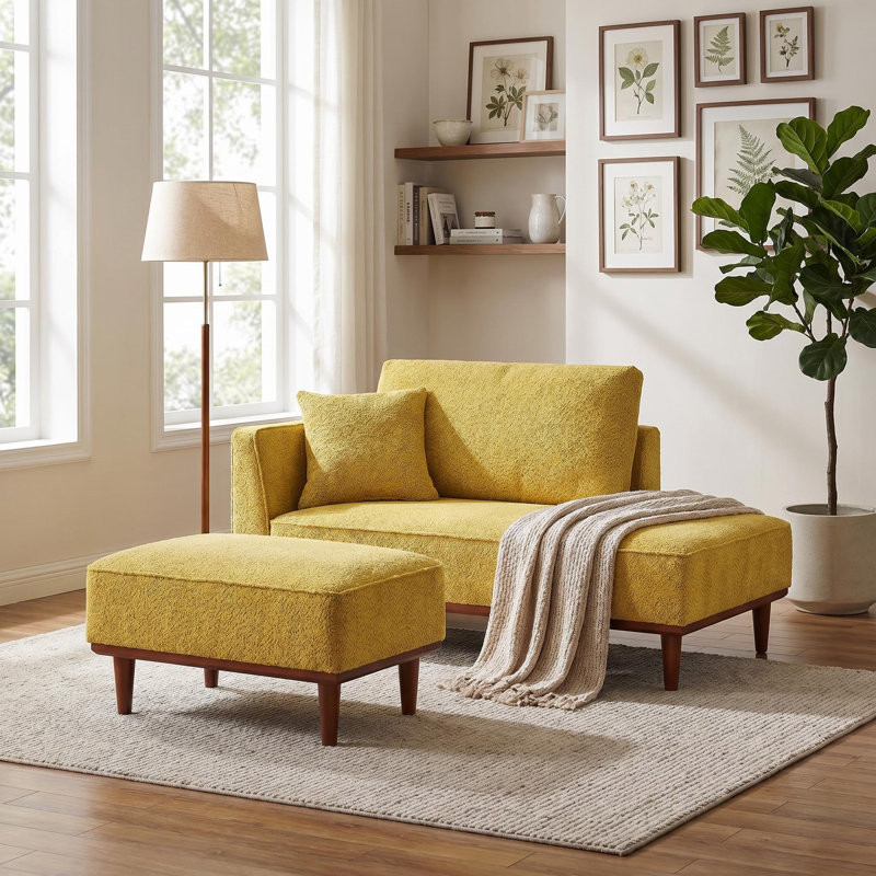Finken Upholstered Chaise Lounge and Stool, Yellow