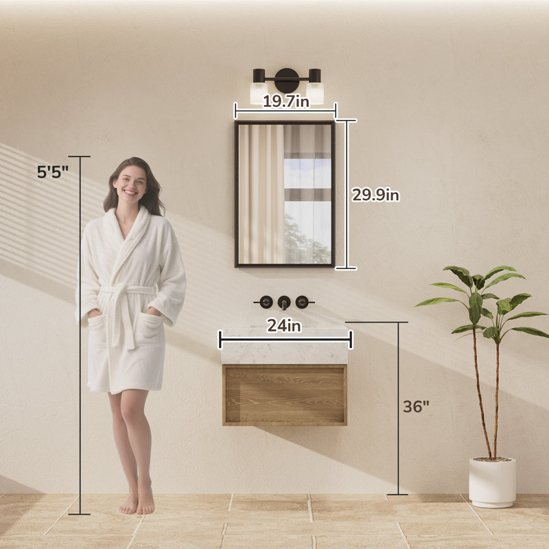 Miroir de salle de bain rectangulaire, Nickel brossé, 20 po x 30 po