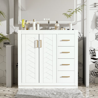 Meuble-lavabo avec lavabo, 3 tiroirs, 2 portes et poignées en métal