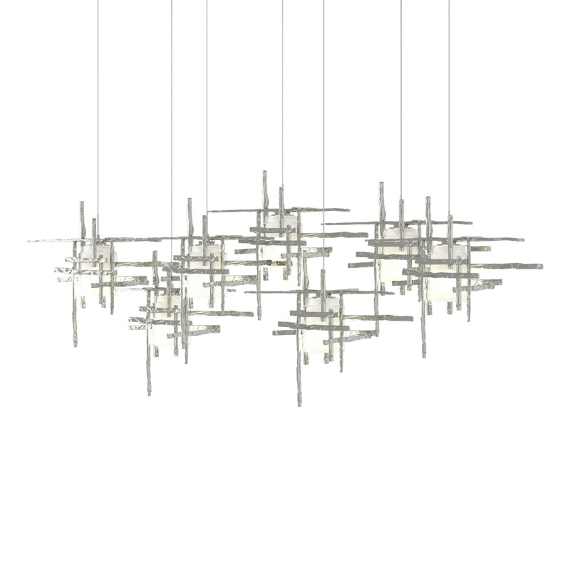 Tura 7-Light Glass Rectangular Pendant, 30" - 80", Seeded Clear, Sterling