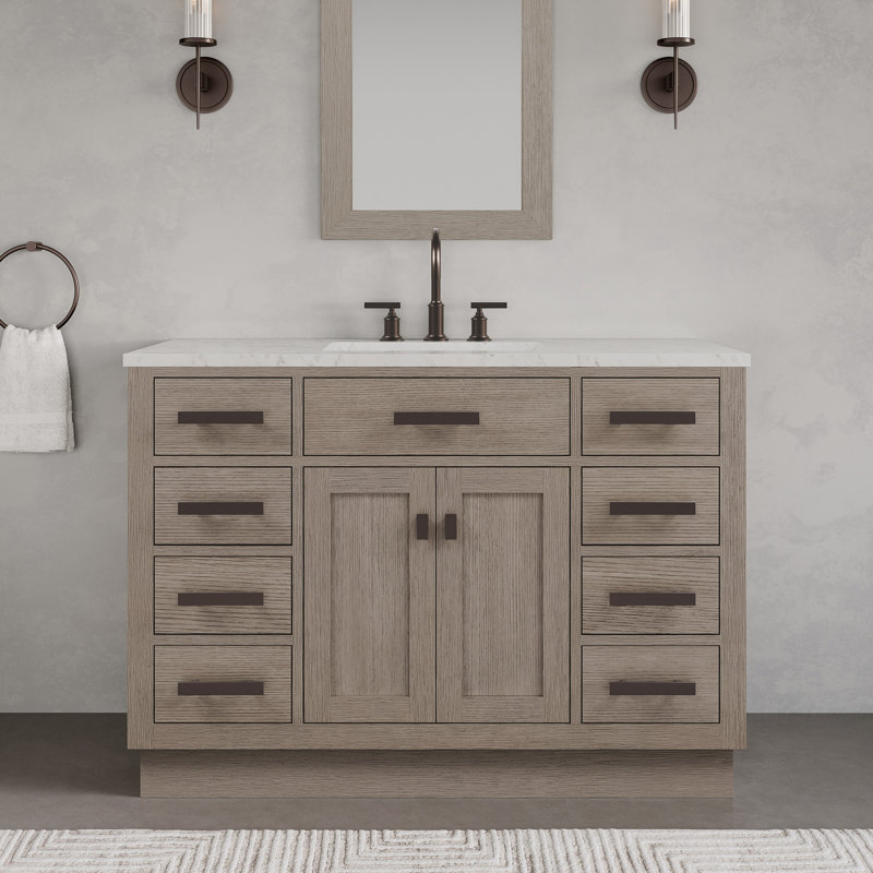 Meuble-lavabo de comptoir en marbre blanc de 48 po avec miroir Chestnut, Chêne gris