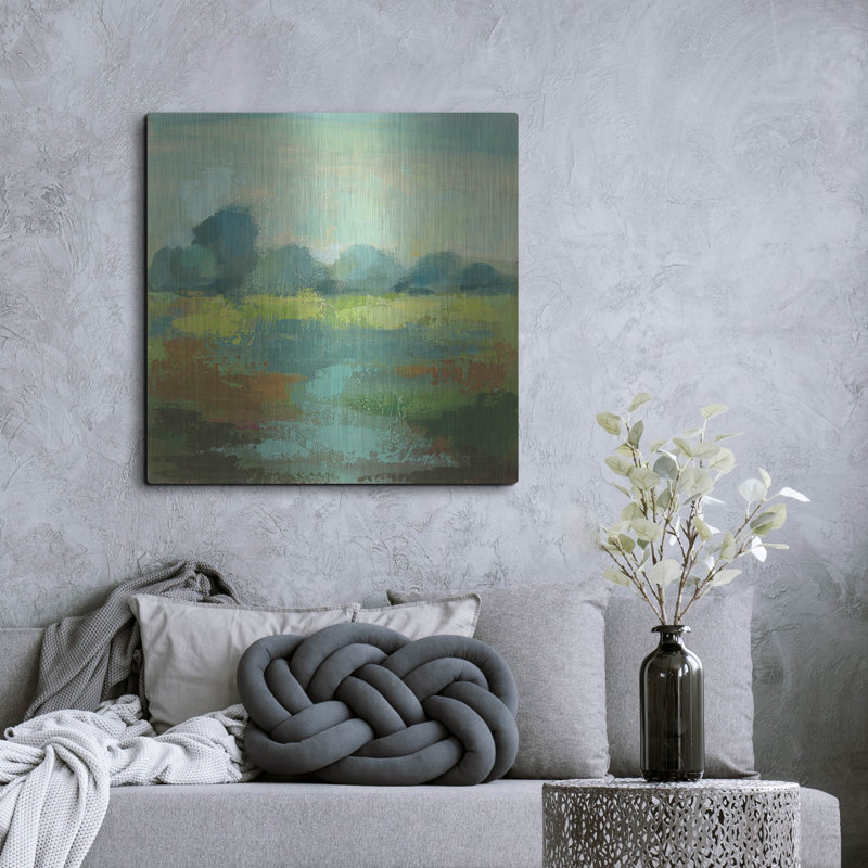 Art mural luxueux «Windsor Blue Field 3» par Silvia Vassileva, 36 po x 36 po, H 36 po x l 36 po