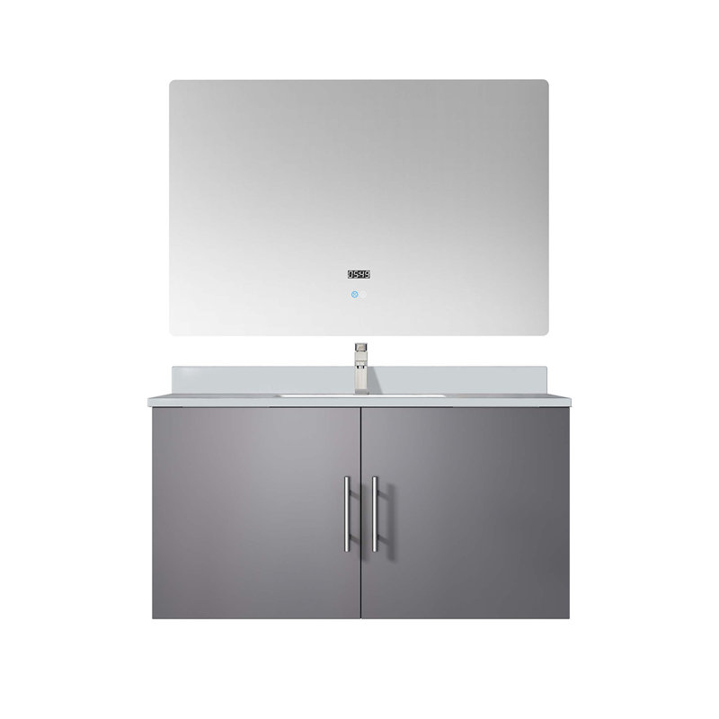Ensemble de meuble-lavabo avec robinet et miroir DEL, Gris foncé, Quartz blanc