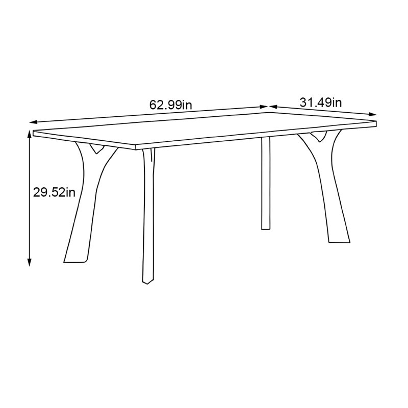 A rectangular modern and simple dining table, 29.52"H x 62.99"L x 31.49"W
