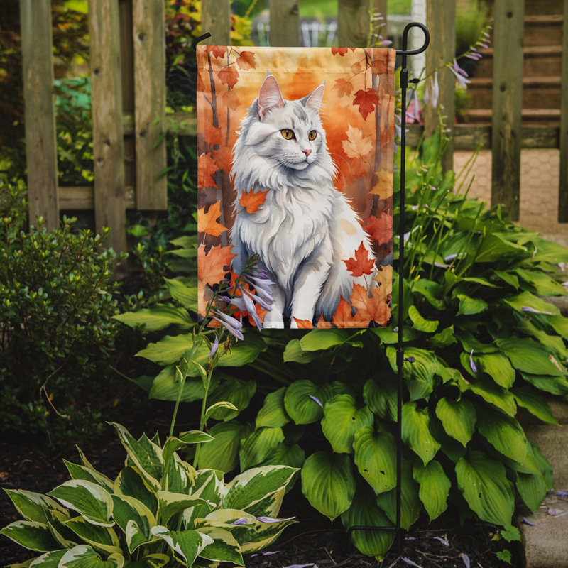Chat en feuilles d'automne drapeau de jardin, Angora Turc