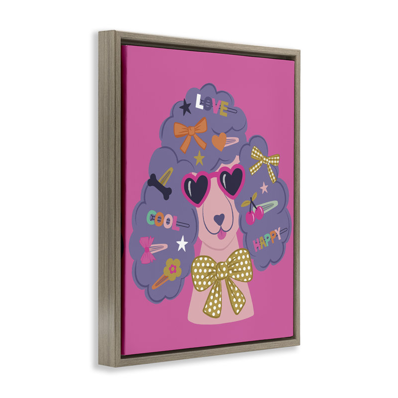  «Poodle with Hair Baubles», art mural par Lisa Perry White, H 31 po x l 25 po, Cadre flottant orme Montalcino