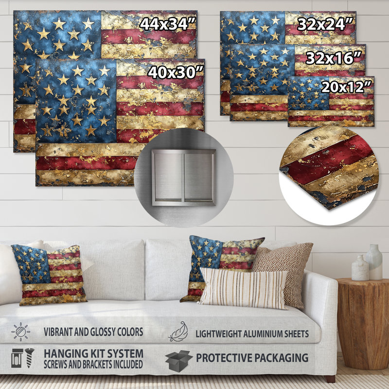 «The Gilded Age Of USA Flag I», impression sur métal aux États-Unis, H 12 po x l 20 po