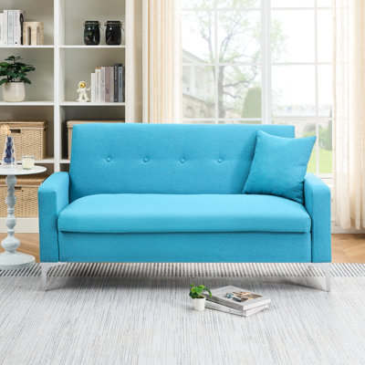 57 - Inch Blue With Built In Storage, For Living Rooms And Small Spaces, Comfortable Cotton Linen Strong Structure Double Multifunctional Home Offices Apartments, Smooth