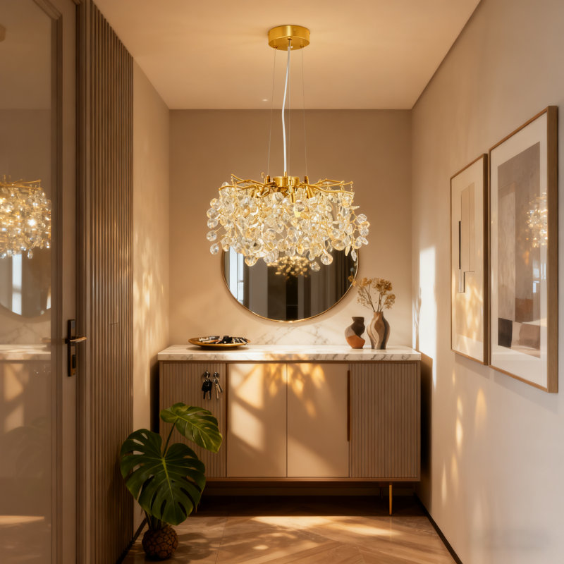 Modern Gold Tree Branch Sunflower Crystal Chandelier, 15.74", G9 (No Bulb)