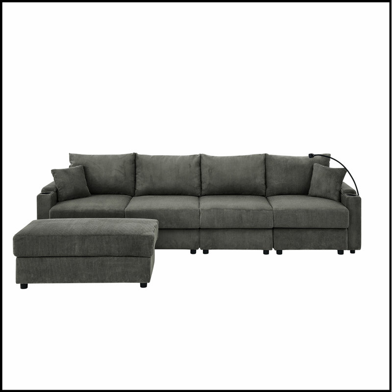 Canapé en L polyvalent avec repose-pieds et rangement pour le confort et l'élégance moderne du salon, Gris