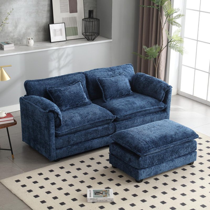 Causeuse de style moderne avec accoudoirs amovibles, Chenille bleue marine, H 31,1 po x l 76,8 po x P 29,5 po