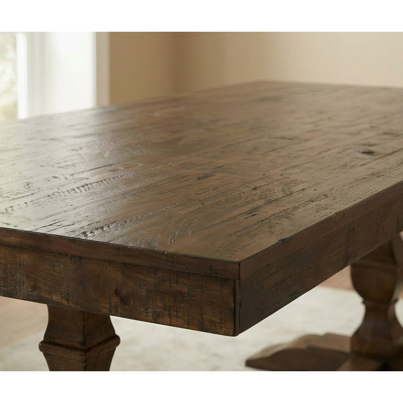 Table de salle à manger de style campagnard rétro de 74,8 pouces pour 6 à 8 personnes, table de cuisine rustique de 6,23 pi avec cadre en bois robuste, plateau de table texturé en noyer vieilli, pieds en bois massif sculpté en forme de T, non extensible, brun foncé