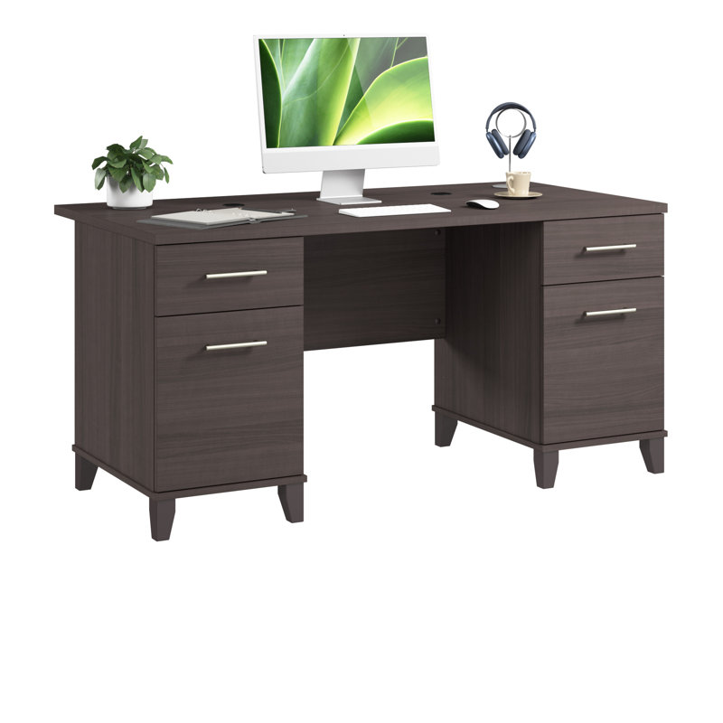 Bureau 60 po avec tiroirs Kaionna, bureau d'ordinateur avec rangement, bois moderne, gris orage, Gris orage