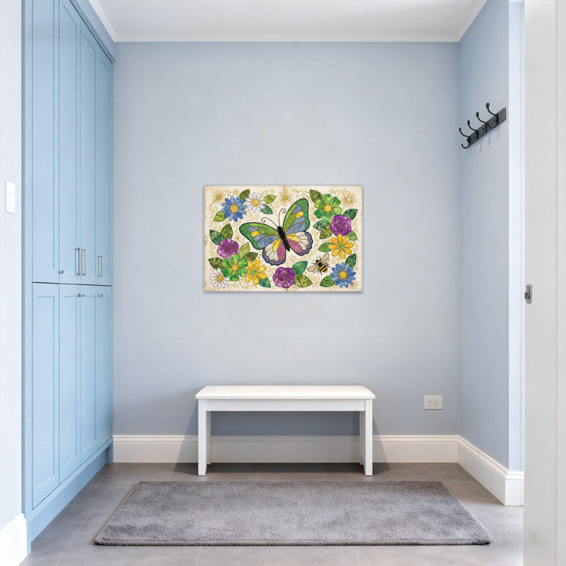 Animaux, papillon, fleurs, abeilles, motif artistique, H 12 po x l 18 po
