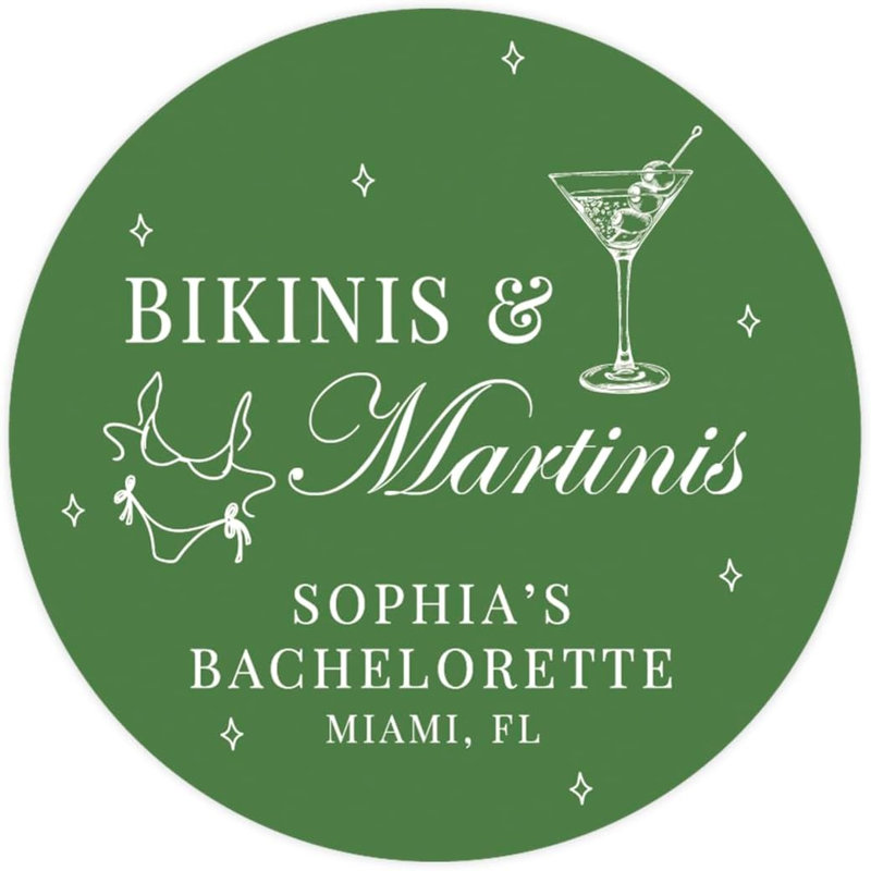 Ensemble de 40 autocollants personnalisés pour bibelots en guise de gueule de bois et martinis, Oui, Vert/blanc