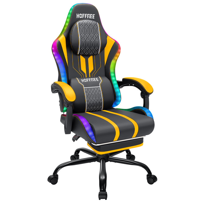  Fauteuil de jeu ergonomique avec haut-parleurs à lumières RVB et massage, Jaune