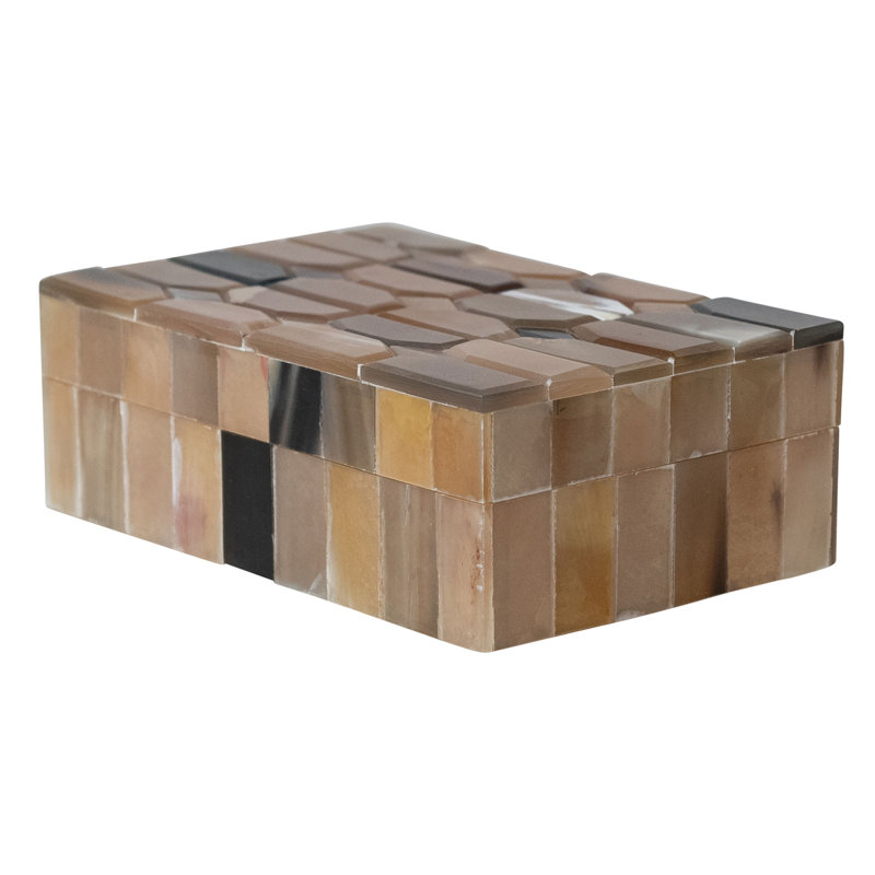 Handmade Natural Horn And Wood Rectangular Storage Box