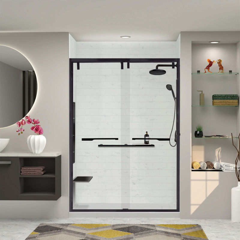 Transolid Eden 56-60 in. semi-frameless bypass sliding shower door, 3/8 in. low iron glass, Matte Black