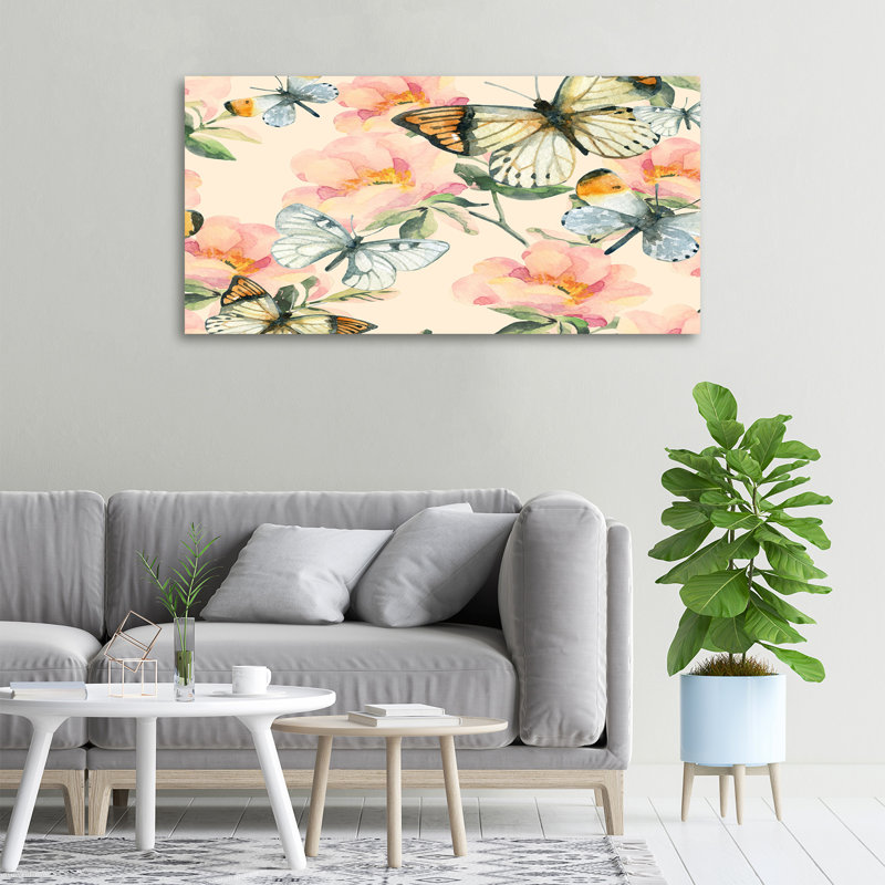 Butterflies And Flowers - Wrapped Canvas Print
