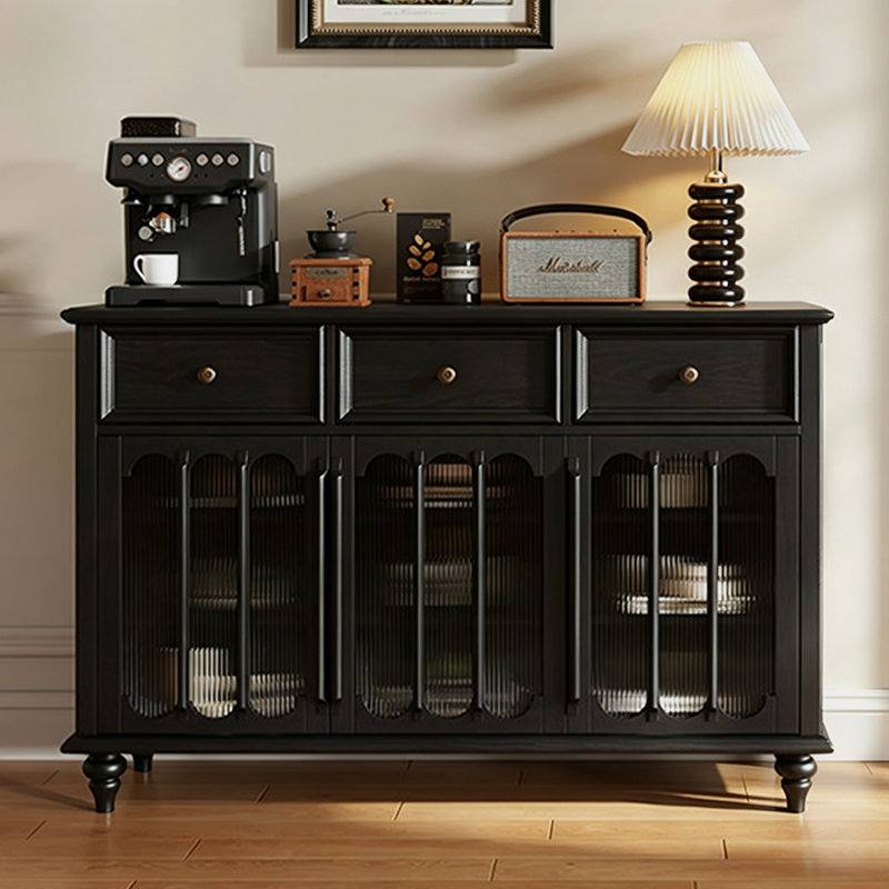 Buffet rétro en bois massif noir, 53.15, Black