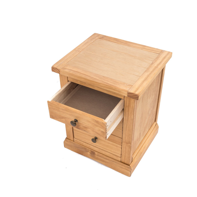 Milian 45cm W Plywood / Laminate Board Bedside Table, Light Wood/Antique Brass
