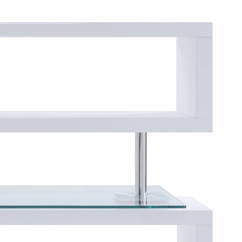 Bureau en L, bureau d'écriture, bureau, Blanc / argenté