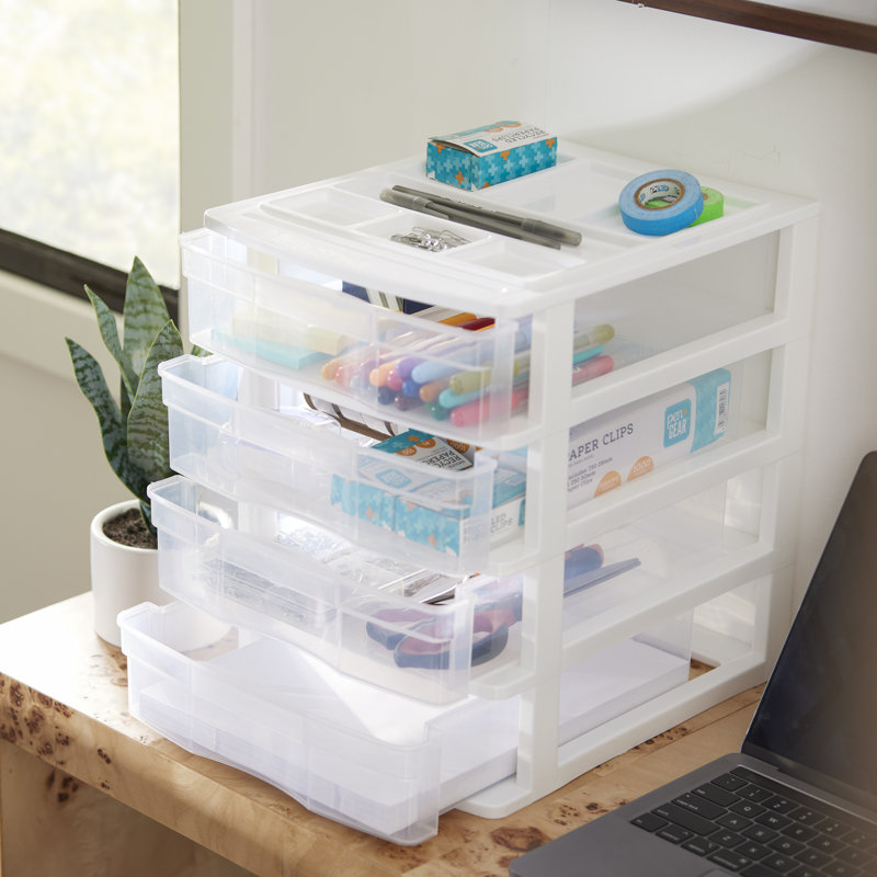 White and Clear 4-Drawer Desktop Storage Organizer