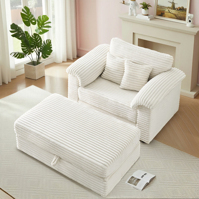 Fauteuil 47,24 po Corduroy, Blanc