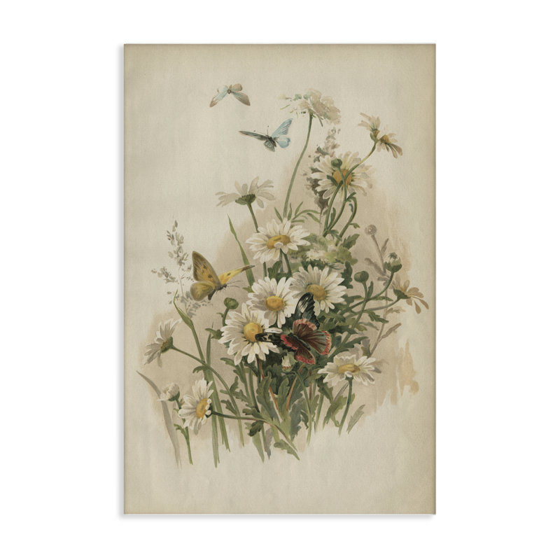 Art mural sur toile rétro avec marguerites et papillons, design par PIDDIX, H 24 po x l 16 po