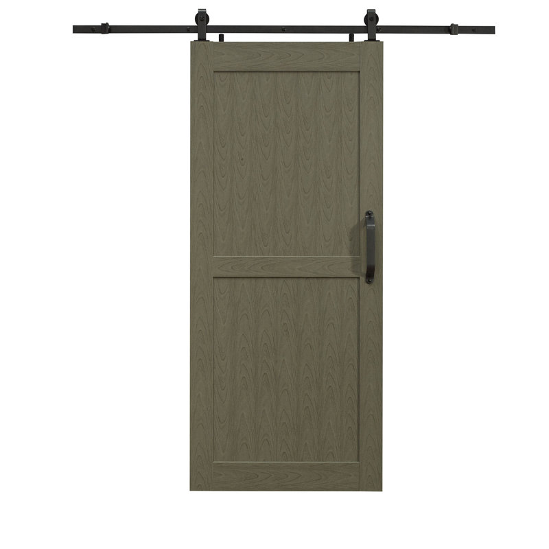 Porte de grange à panneaux en PVC / vinyle Montana avec ensemble de quincaillerie d'installation, Gris bruyère, 36 po x 84 po