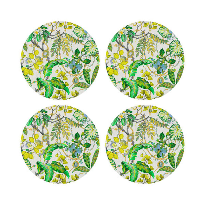 Plumeria Natural Vegan Leather Round Coasters, Lemon