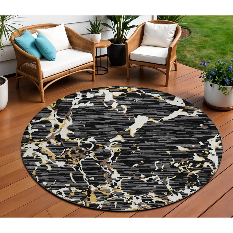 Tapis d'intérieur rond lavable rayé noir 8 pi HomeRoots