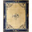 Wool Antique 1920s Blue Ivory Beige Cream White Rectangle Hand Knotted Pile Rug