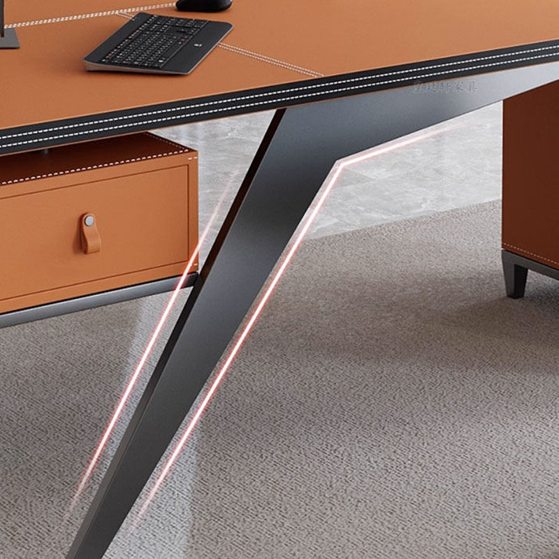 Bureau d'étude de style minimaliste moderne, H 29,53 po x l 55,12 po x P 27,56 po, Orange / Noir