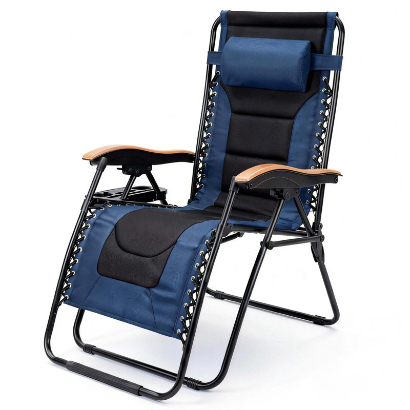Oversized Padded Zero Gravity Chair, Foldable Patio Recliner, 30" Wide Seat Anti Gravity Lounger With Cup Holder, Support 400 LBS