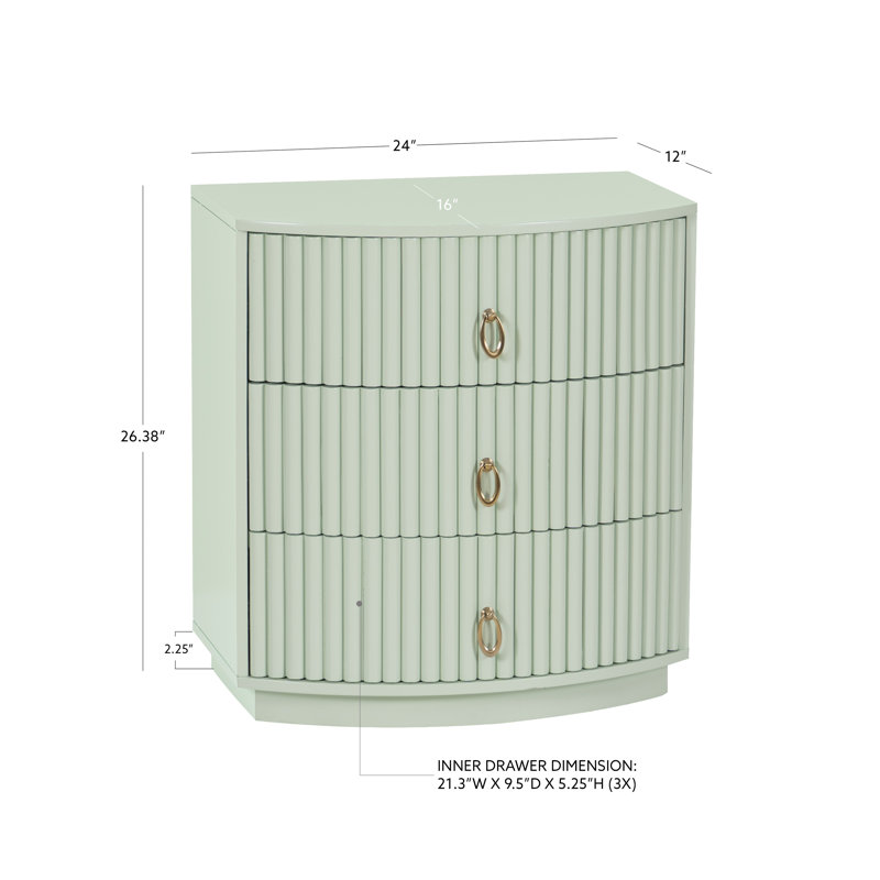 Chantel 3 Drawer Nightstand White, Green