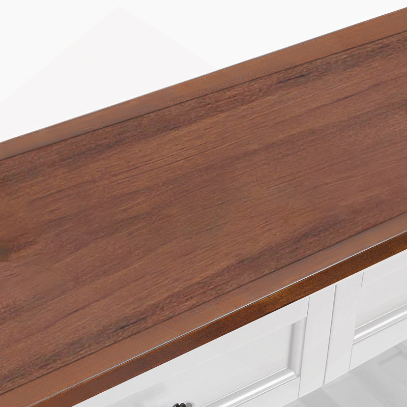 Console rétro avec deux tablettes ouvertes, structure en bois de pin massif et pieds pour le salon, Brun, Blanc