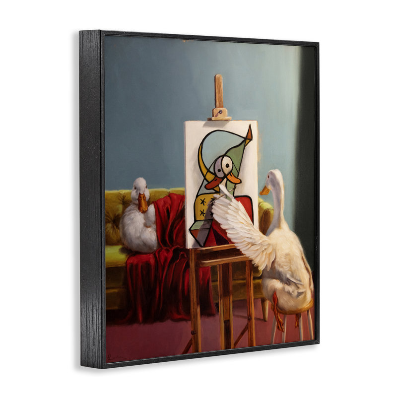 Duckcasso, peintre rigolo, giclée encadrée, design par Lucia Heffernan, H 14 po x l 11 po, Giclée encadrée noir minuit
